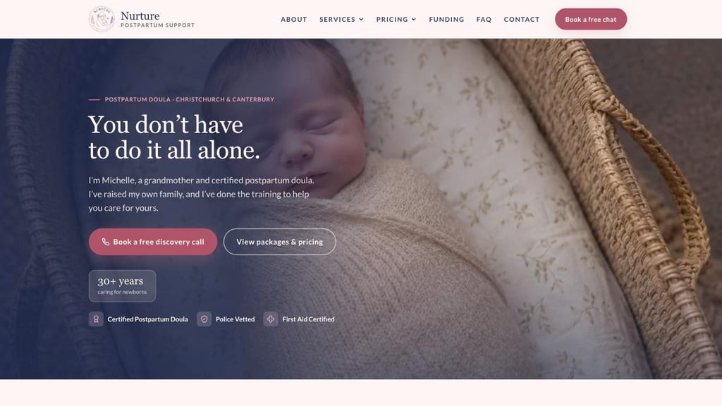 Screenshot of the Nurture Postpartum Support website